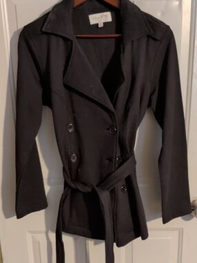 Black Double-Breasted Belted Trench Coat